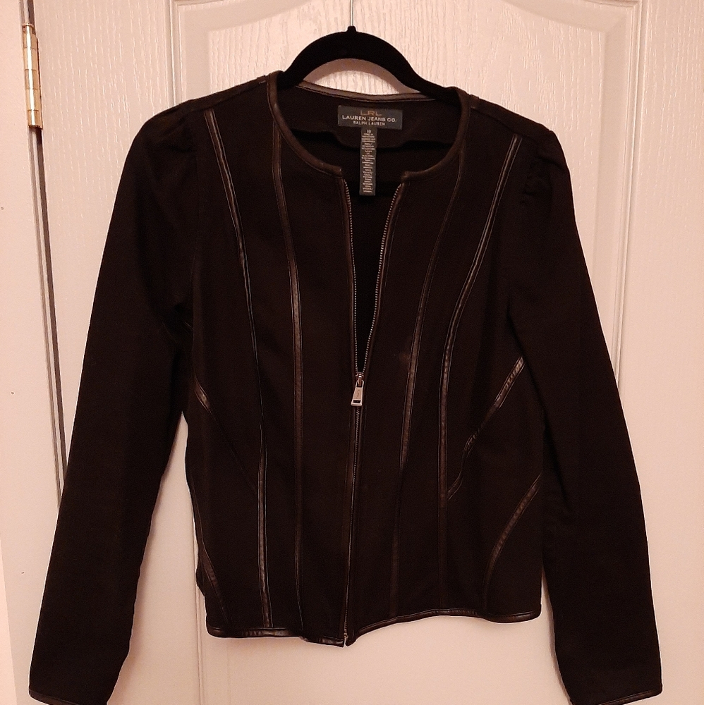 Blazer with faux leather piping